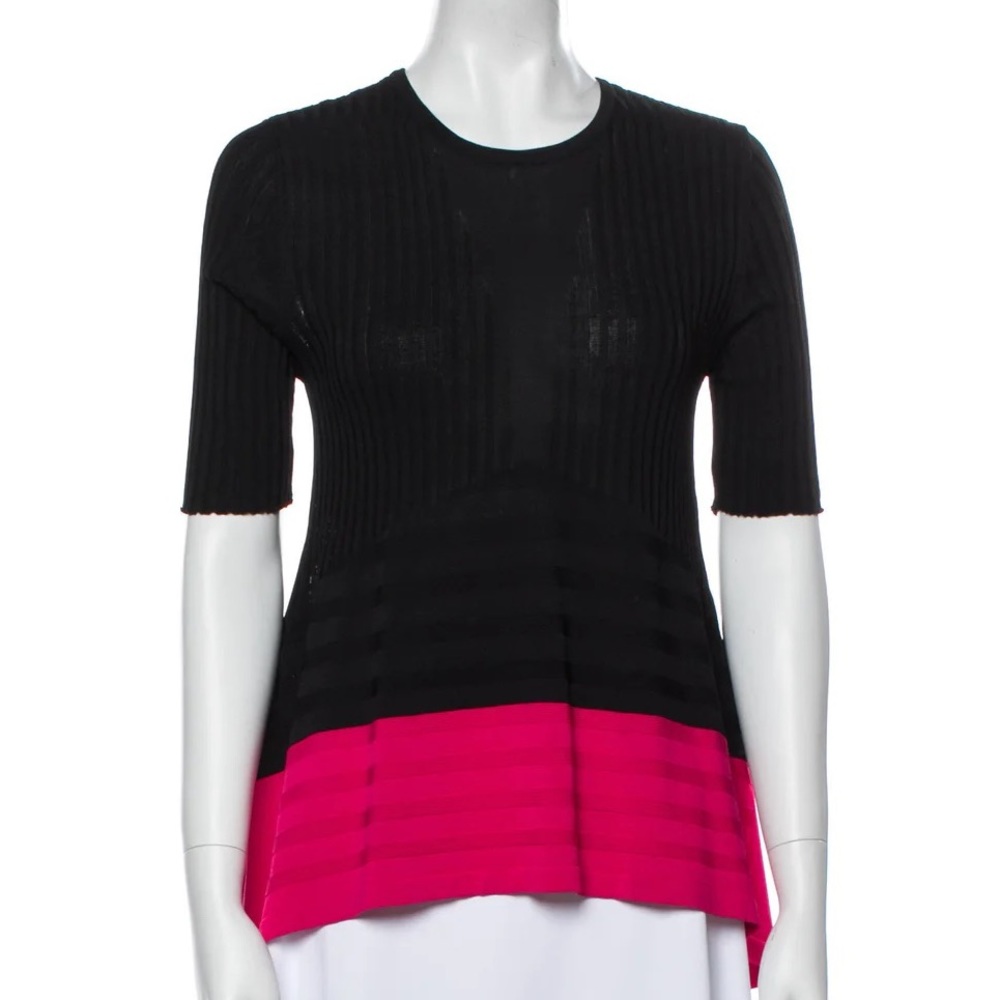 Opening Ceremony short sleeve asymmetrical ribbed knit top crew‎ neck Colorblock